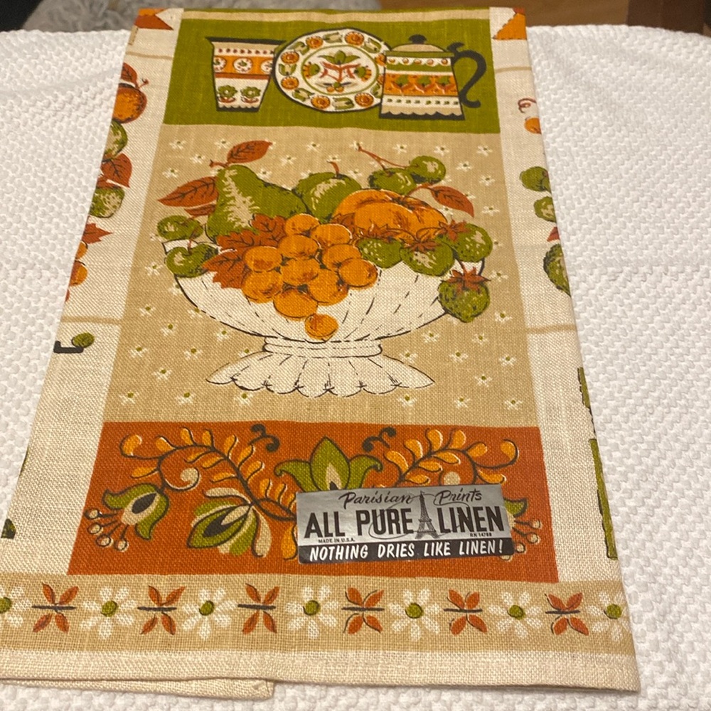 Parisian Prints linen towel 1960’s New never used